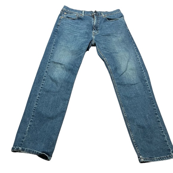 Levi's 505 Blue Straight Jeans Classic Style size 36x32 distressed relaxed fit - Picture 1 of 10